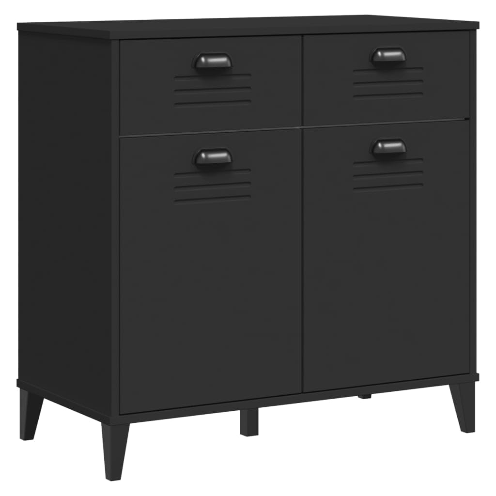 vidaXL Sideboard Storage Buffet - Black Engineered Wood, 2 Drawers & 2 Doors - Industrial Style for Living Room, Hallway, Office - 31.5"x15.7"x31.5"